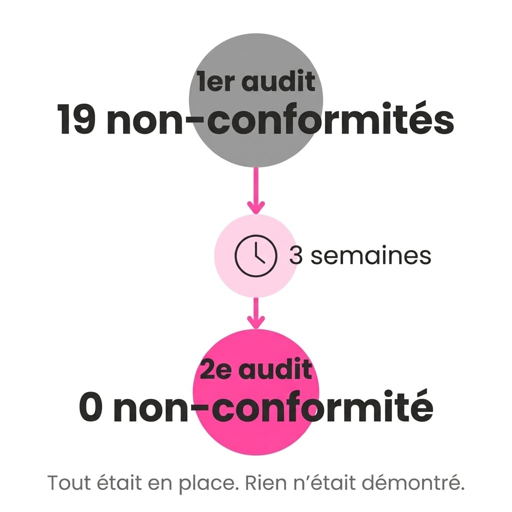 Cas réel : 19 non-conformités au premier audit Qualiopi, puis 0 non-conformité 3 semaines plus tard, une fois la démonstration préparée