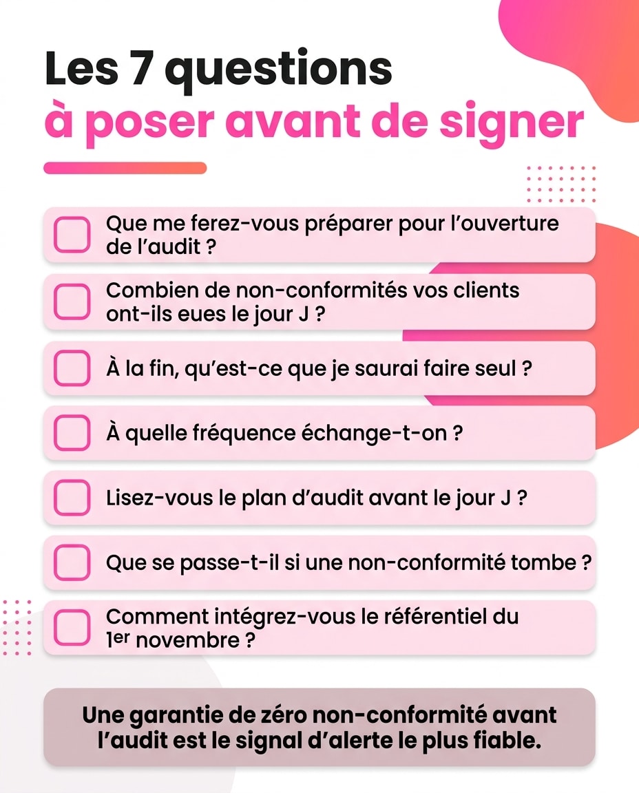 Checklist des sept questions à poser à un accompagnateur Qualiopi avant de signer un contrat